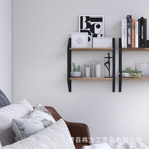 Two Tier Floating Wooden And Iron Storage Rack Wall Mounted Durable For Home Organization - Product Image 4