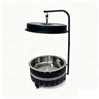 Plat à chafing rond suspendu noir 9L, moderne et orné, en acier inoxydable, chauffe-plats de buffet avec couvercle en verre pour hôtels et mariages