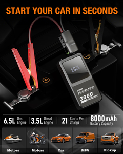 12V Ultra Portable 1700A Car Jump Starter 8000mAh <strong>Battery</strong> <strong>Booster</strong> LED Smart Clamp Power Bank Function for Emergency Situation - Product Image 2