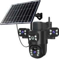 Cámara de Seguridad Inalámbrica con Panel Solar de 6MP y 3 Pantallas, Cámara CCTV Solar de Seguridad para Exteriores con 3 Lentes y WiFi