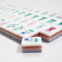 Blok Akrilik Pola Bunga yang Dapat Disesuaikan Permainan Papan Tradisional Hadiah Pertemuan Keluarga Hiburan Ungu Amerika Mahjong