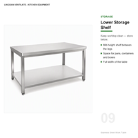 Table de travail double couche pour cuisine commerciale, plan de travail en acier inoxydable, comptoir de préparation, taille personnalisée pour restaurant