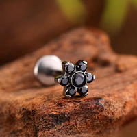 Bijoux de piercing classiques exquis en Titane G23, motif fleur, avec Zircon Cubique 5A, pour anneaux de nez, hélix d'oreille, tragus et clous de cartilage, coloris Argent/Or/Or rose