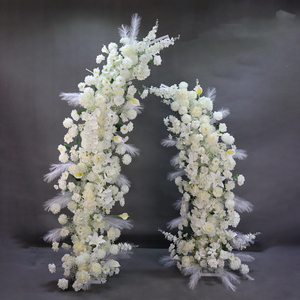 Arche de fleurs blanches en soie pour toile de fond de mariage, arrangement floral en trompette, décoration - Product Image 6
