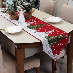 新款创意长方形家庭晚餐PartyTalk红色针织桌布圣诞桌台跑步者