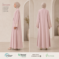 Abaya ouverte en Lyocell Slub Premium pour femme, avec manches brodées et devant enveloppant, robe modeste, marque privée OEM