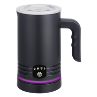 Espumador de Leche Eléctrico 4 en 1 con Mango Ergonómico, Luz LED Púrpura, Acero Inoxidable, Calentador de Leche para Espuma Fría y Caliente, Chocolate Caliente, Libre de BPA