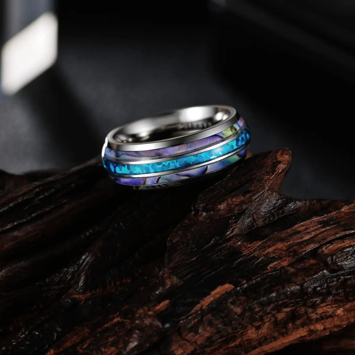 New Arrival Popular Tungsten Wedding Ring Shell Opal Inlaid Tungsten Ring For Men