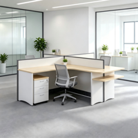Poste de travail de bureau en forme de T pour 2 personnes avec armoire de rangement latérale et meuble à tiroirs mobile, bureau cloisonné pour personnel