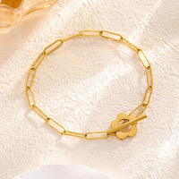 Ensemble de bijoux fleur porte-bonheur avec fermoir à bascule chaînes trombone collier en acier inoxydable plaqué or 18 carats bracelet boucles d'oreilles
