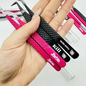 Pinset Bulu Mata Stainless Steel Berlian Merah Muda Pegangan Pinzette Aplikator Pinzette Volume Tinggi Pinset Bulu Mata - Product Image 1