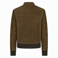 Blouson Bomber en daim marron pour homme, col montant, fermeture éclair, vêtement d'extérieur décontracté avec poches, logo personnalisé OEM