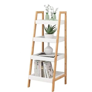 Low MOQ Wholesale 4 Tier Bamboo <strong>Ladder</strong> Storage <strong>Corner</strong> Bedside <strong>Shelf</strong> Standing Type Modern Design - Product Image 1
