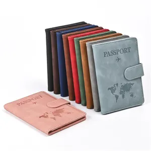 Map Pattern Customizable Soft Touch PU Leather RFID Blocking Travel Wallet Passport Cover Card Holder With Clasp