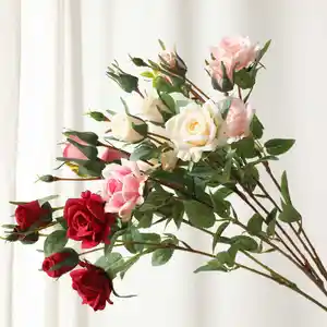 Rosa de amostra grátis de fábrica, flores artificiais de toque real para decoração de festas de casamento, jardim doméstico