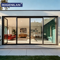 Portes coulissantes de patio Rogenilan Nfrc Slim Frame BLACK en aluminium à double vitrage, résistantes aux ouragans, avec verre trempé