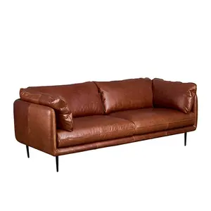 Leichte Luxus 1 2 Sofa garnitur Einfaches Design Modernes Wohnzimmer-Sofa aus braunem Leder mit Edelstahl füßen