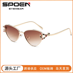 Gafas de sol tipo ojo de gato con montura completa, lentes degradadas UV400, montura metálica de moda retro para mujer - Product Image 5