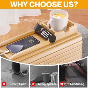 Bamboo Sofa Armrest Tray Natural Wood Color <b>Foldable</b> <b>Wooden</b> <b>Table</b> For Home Use - Product Image 5