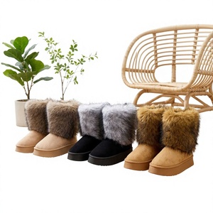 Nouvelle Arrivée Transfrontalière 2025 – Bottes de <span class=keywords><strong>Neige</strong></span> Mi-Mollet Chaudes à Semelle Épaisse en Daim et Doublure en Peluche Artificielle <span class=keywords><strong>pour</strong></span> Femme – Collection Printemps 2026 - Product Image 1