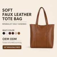 Sac fourre-tout en cuir PU texturé marron cognac, sac à main minimaliste à bandoulière avec poche avant, sac de transport quotidien en cuir végétalien