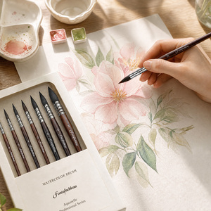 Pinceaux d'artiste professionnels personnalisés en poils d'écureuil naturels, pinceau pour peinture à l'aquarelle avec manche en bois, logo sur toile - Product Image 2