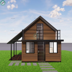 Cabane préfabriquée en bois à 2 chambres et 1 salle <span class=keywords><strong>de</strong></span> <span class=keywords><strong>bain</strong></span>, mini-<span class=keywords><strong>maison</strong></span> loft préfabriquée avec un grand baie vitrée ensoleillée - Product Image 2