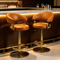 Tabouret de bar pivotant en cuir PU marron de luxe, hauteur réglable, base dorée, pour îlot de cuisine moderne, mobilier de bar à domicile