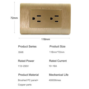 Chất lượng hàng đầu SW6 loạt màu vàng Bìa sáu Pin tường ổ cắm điện tường chuyển đổi 16A chúng tôi tiêu chuẩn phổ quát - Product Image 2