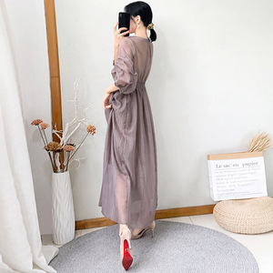 Ingrosso 2021 nuove donne estate puro colore semplice gonna <span class=keywords><strong>lunga</strong></span> sopra il <span class=keywords><strong>ginocchio</strong></span> abito lungo femminile gonna sottile e sottile - Product Image 2