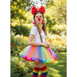 8 piezas de disfraz de payaso PESENAR <span class=keywords><strong>para</strong></span> mujer: diadema, nariz falsa, banda <span class=keywords><strong>para</strong></span> el <span class=keywords><strong>pelo</strong></span>, corbatín, correa <span class=keywords><strong>para</strong></span> el hombro, falda corta, medias - Product Image 2