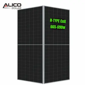 Un grado Alicosolar Off Grid 400W 24V pannello solare mezze celle Mono 670 Watt pannelli solari costo per tetto su rete sistema solare