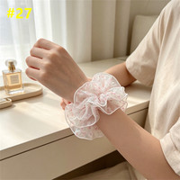 Scrunchie en organza à imprimé floral pour femmes, élégant, volumineux, en maille transparente, élastique pour cheveux