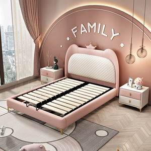 Letto per Ragazze Adolescenti Design Principessa in Legno Massello e Pelle Rosa, Camera <span class=keywords><strong>da</strong></span> Letto Sognante, Lusso Leggero, Moderno e Minimalista - Product Image 3
