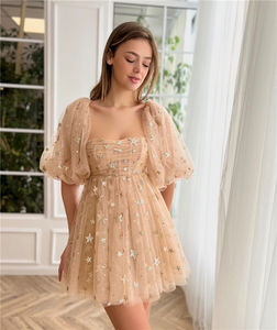 2023 Summer Elegant Custom Women Embellished Short Puff Sleeve Tulle <strong>Star</strong> Gilding Glitter Party Mini <strong>Dress</strong> - Product Image 5