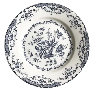 Британские винтажные синие декорированные 8,25 блюда и тарелка на заказ цветы фрукты десерт зарядное устройство тарелки для свадебного подарка