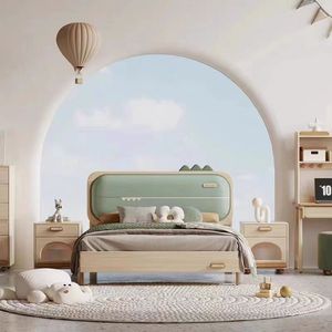 <span class=keywords><strong>Lit</strong></span> pour enfants JINS avec tête de <span class=keywords><strong>lit</strong></span> souple cadre en bois Design moderne en forme d'ours tendance en bois massif chambre principale Accent en cuir - Product Image 4