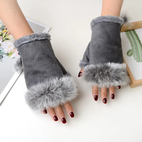 Gants chauds d'hiver pour femmes, en fausse fourrure de lapin, sexy, chauffe-mains sans doigts, en daim, mitaines chaudes pour femmes, D-003