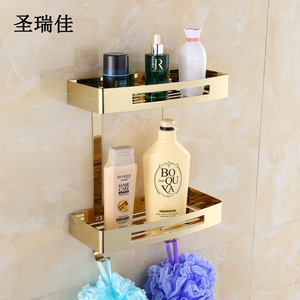 Étagère de salle de bain en acier inoxydable Saint Ruijia, double niveau, à fixer au mur, sans perçage, pour le rangement - Product Image 1