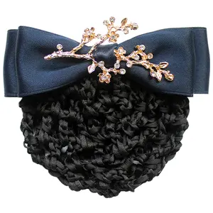 Decorazione con fiocco in pizzo per donna Bowknot Snood Net Barrette fermaglio per capelli copertura per panini retina per capelli