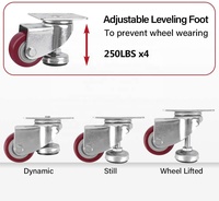 Roue en PU rouge de lisse, 2 pièces, 2.5 pouces 3 pouces, roulette de nivellement de plaque supérieure pivotante réglable en hauteur avec pieds