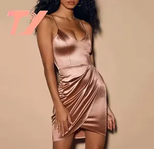 TUOYI baju wanita Satin ungu muda, baju Bodycon, Rok bungkus Bodycon, baju Malam seksi untuk wanita