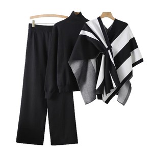 Vente en gros pour boutiques Automne 2026 Nouvelle collection tendance Pull tricoté français à col châle et pantalon ample à jambes larges à motif géométrique - Product Image 6