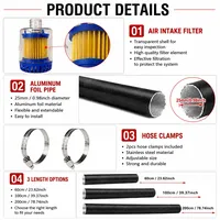 Filtre d'admission d'air de 25 mm avec kit de tuyau en aluminium - 3 options de longueur (60/100/200 cm) et colliers de serrage inclus pour un flux d'air efficace