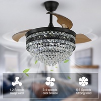 Ventilateur de plafond LED intelligent moderne en fer forgé avec télécommande, variateur de vitesse, minuterie, 6 vitesses, 3 pales escamotables pour la décoration intérieure