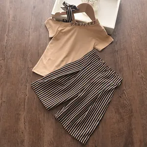 Ropa de moda camisa de manga corta pantalones de rayas traje de los niños ropa de los niños de la moda