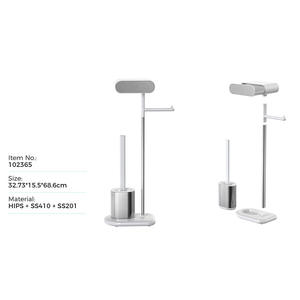 Modern Floor Standing Toilet Paper Holder With Brush Storage <b>Silver</b> White Rectangular Design Easy To Clean <b>Bathroom</b> <b>Accessory</b> - Product Image 5