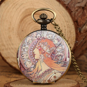 Peinture Style Ancien <span class=keywords><strong>Femme</strong></span> Élégante Conception Flip Open Full Hunter Vintage <span class=keywords><strong>Montre</strong></span> De Poche Avec Collier Horloge Chaîne - Product Image 1