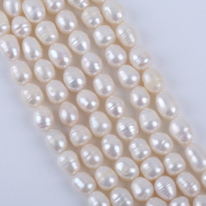 Perlas de Agua Dulce Naturales al por Mayor, Forma de Arroz, 18cm 7-8mm, Blancas, para Hacer Joyas, Collares, Perlas Sueltas - Product Image 3