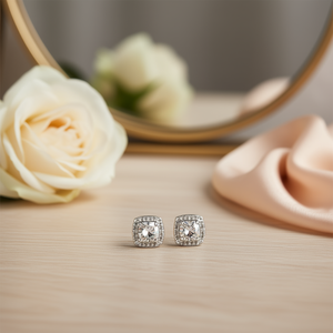 Elvko hieITua Orecchini rotondi in argento con strass in cristallo, montatura classica, gioielli da sposa da donna E267 - Product Image 2